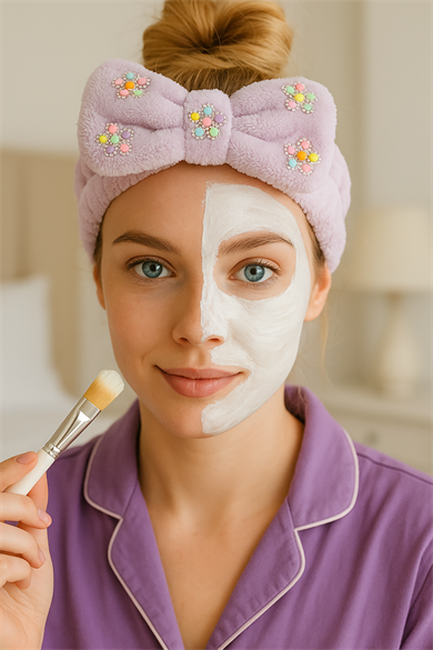 Mor Renk Çiçek Figürlü Peluş Saç Bandı