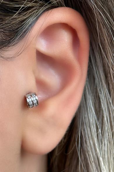 Gümüş Renk Taş Detaylı Çelik Tragus/Kıkırdak Küpe/Piercing (Tek)