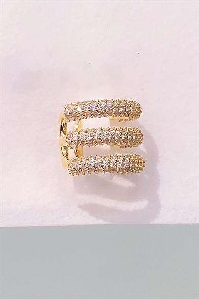 Altın Renk Taş Detaylı 14K Altın Kaplama TX Ear Cuff (Tek)