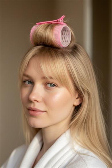 Pembe Renk Pens Ve Cırtlı/ Yapışkanlı Saç Bigudisi /Orta Boy