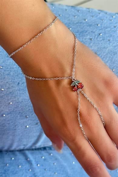 Gümüş Renk Kiraz Figürlü Taş Detaylı Şahmeran