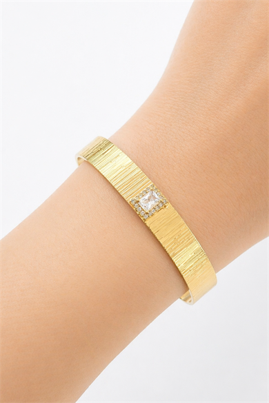 Altın Renk Taşlı Kelepçe Bileklik