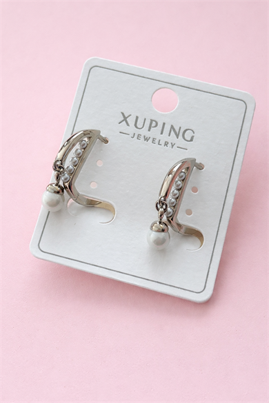 Gümüş Renk İnci Detaylı Çelik Xuping VİP Küpe