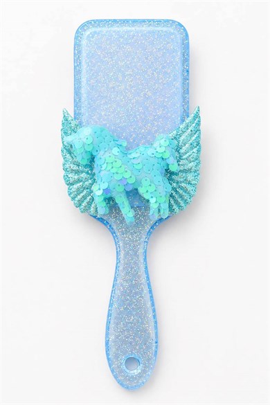 Mavi Renk Simli Unicorn  Figürlü Saç Tarama Fırçası/Tarak