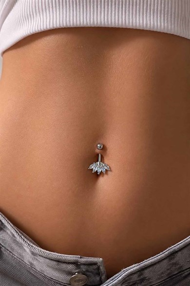 Gümüş Renk Taşlı Cerrahi Çelik Göbek Piercing
