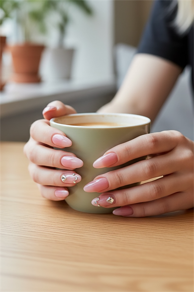 24lü Krem Ve Pembe Renk Jel Görünümlü Takma Tırnak (Yapıştırıcılı)