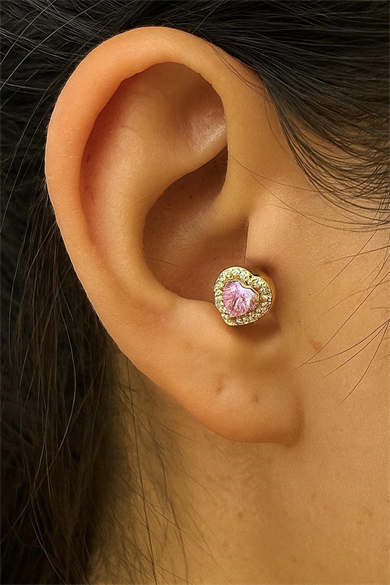 Altın Renk Kalp Figürlü Cerrahi Çelik Tragus/Kıkırdak Küpe/Piercing (Tek)