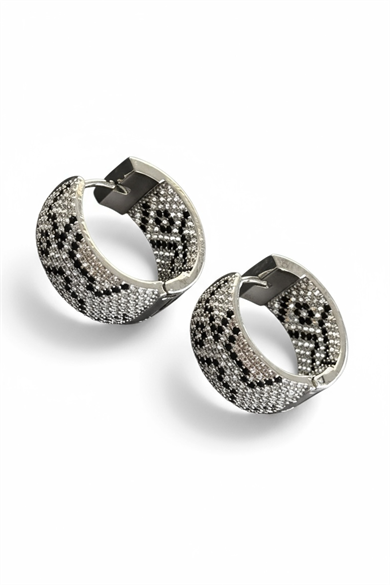 Gümüş Renk Taş Detaylı 14K Altın Kaplama Halka Küpe (Çift)