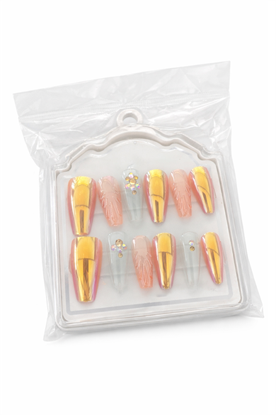 12li Karışık Renk Jel Görünümlü Takma Tırnak (Yapıştırıcılı)