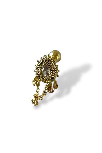 Altın Renk Taş Detaylı Çelik Tragus/Kıkırdak Küpe/Piercing (Tek)