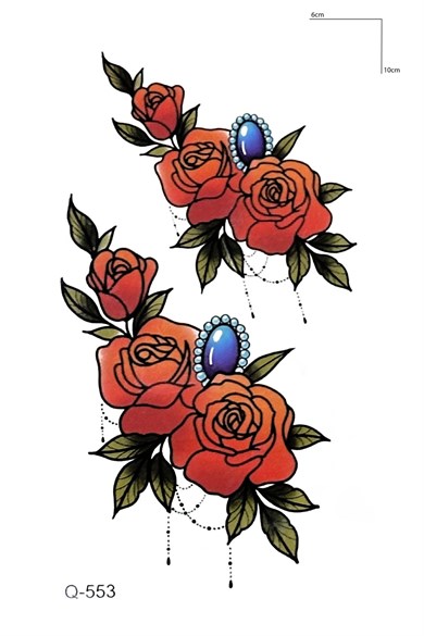 Kırmızı Çiçekli Mini Geçici Dövme Tattoo