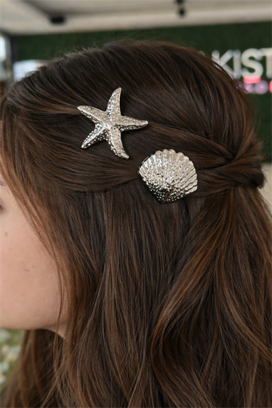 2li Gümüş Renk Yıldız Ve Deniz Kabuğu Figürlü Yan Toka