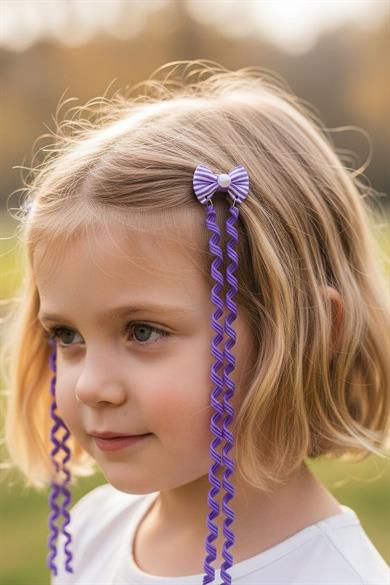 2li Lila Renk Kurdele Figürlü Çocuk Yan Toka