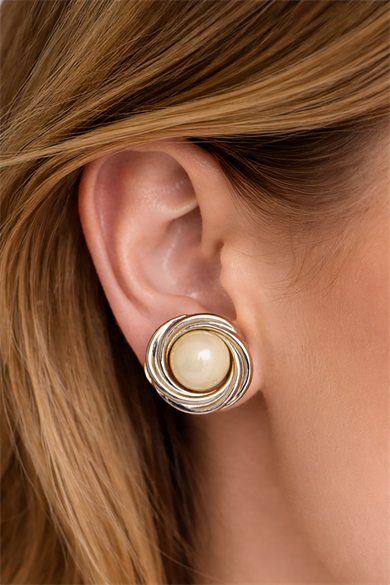 Gümüş Renk İnci Detaylı Küpe (Çift)