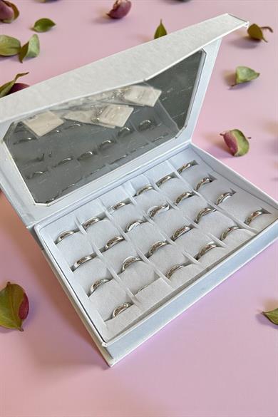 24lü Gümüş Renk Numaralı İnce Çelik Alyans Set