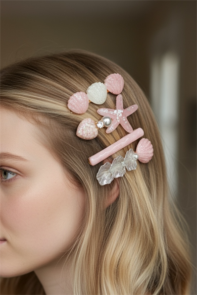 4lü Pembe Renk Karışık Figürlü Toka Set