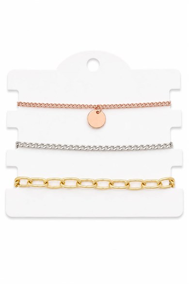 Karışık  Renk  Zincir Detaylı 3lü Bileklik Set