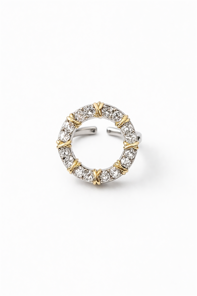 Gümüş Ve Altın Renk Taş Detaylı Ayarlanabilir Yüzük