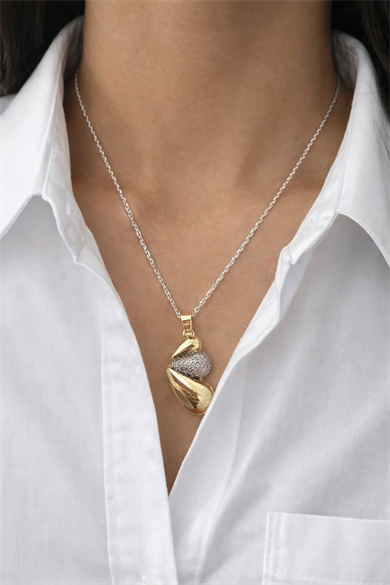 Gümüş Renk Taş Detaylı Çelik Kolye