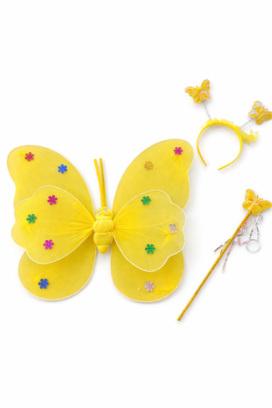 Sarı Renk Kanat /Asa /Taç Set