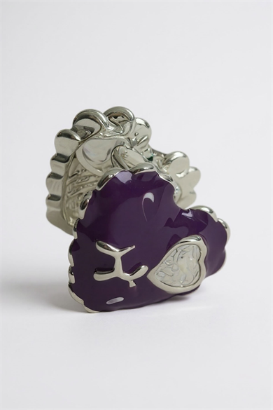 Gümüş Ve Mor Renk Kalp Figürlü 14K Altın Kaplama TX Ear Cuff (Tek)