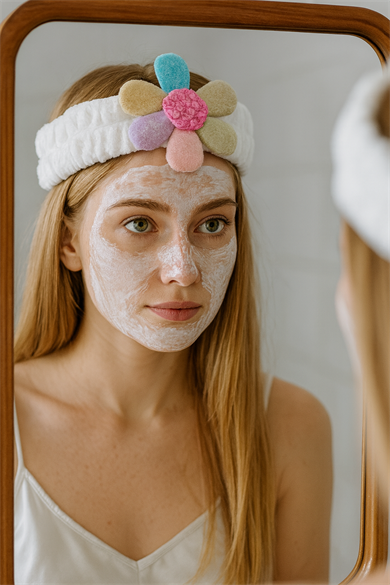 Beyaz Renk Çiçek Figürlü Peluş Saç Bandı