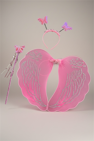 Pembe Renk Kanat-Asa-Taç Set