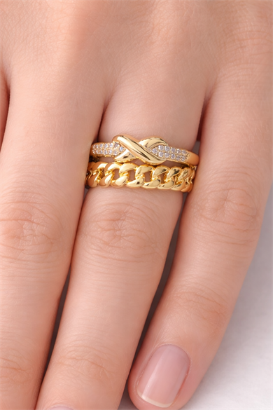 Altın Renk Burgu Detaylı Ayarlanabilir Çelik Yüzük