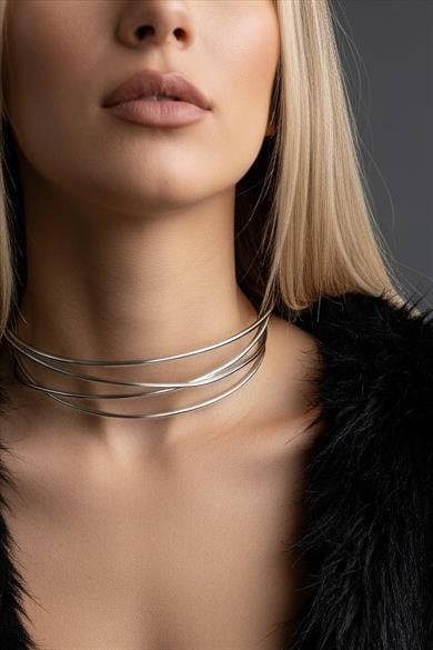 Gümüş Renk Metal Choker Kolye