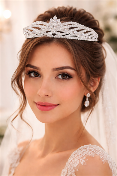Zirkon Taşlı Gelin/Kına/Nişan/Söz Tasarım Taç