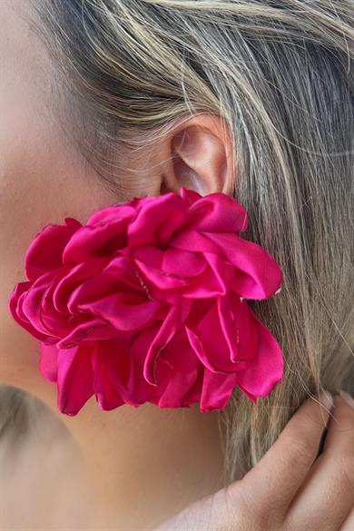 Fuşya Renk Çiçek Figürlü Küpe Set