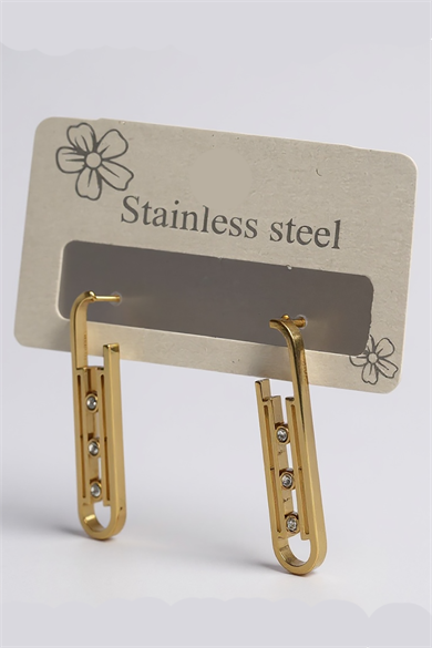 Altın Renk Taş Detaylı Çelik Küpe (Çift)