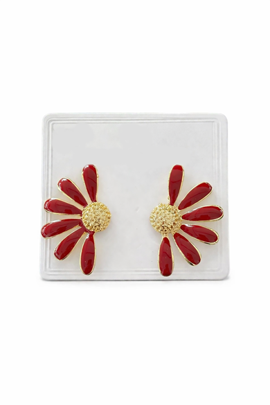 Bordo Renk Çiçek Figürlü Küpe (Çift)
