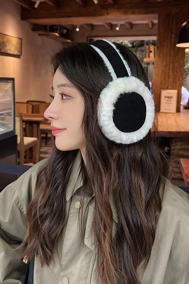 Krem Ve Siyah Renk Peluş Kulaklık