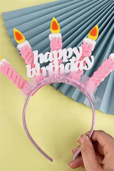 Pembe Renk Happy Birthday Yazılı Taç