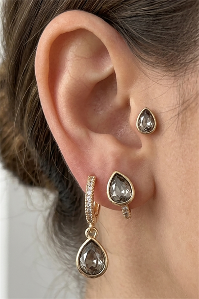 Altın Renk Taş Detaylı 3lü YSX Küpe Set