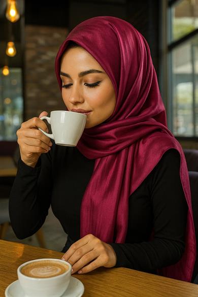 Mürdüm Renk Tafta Şal