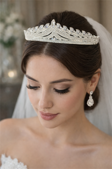 Zirkon Taşlı Gelin/Kına/Nişan/Söz Tasarım Taç