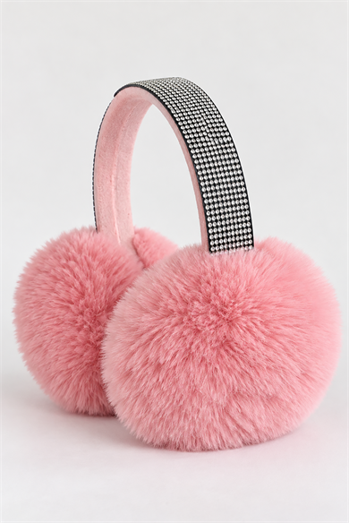 Pembe Renk Taş Detaylı Peluş Kulaklık
