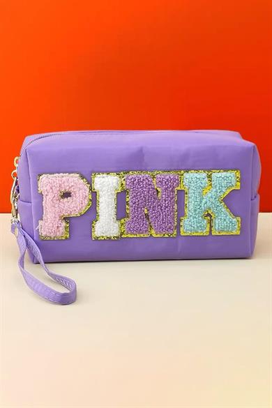 Mor Renk Pink Yazılı Makyaj Çantası