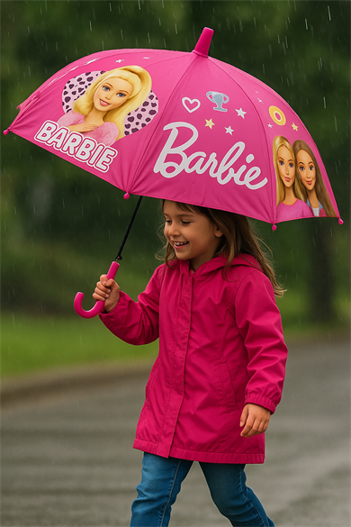 Pembe Renk Karışık Figürlü Kılıflı Çocuk Şemsiye