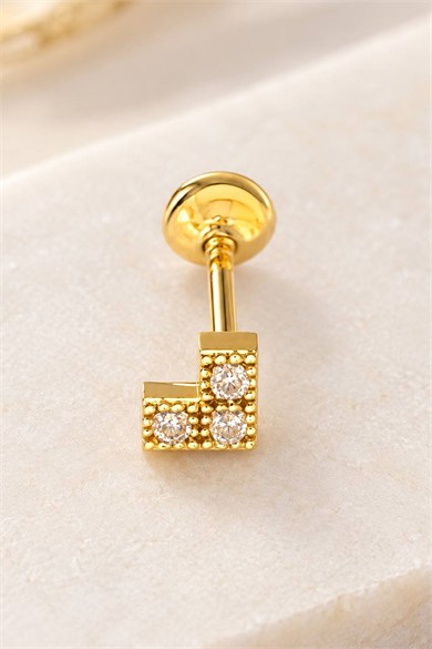 Altın Renk Taşlı Cerrahi Çelik Tragus/Kıkırdak Küpe/Piercing (Tek)