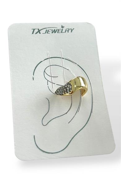 Altın Renk Taş Detaylı 14K Altın Kaplama TX Ear Cuff (Tek)