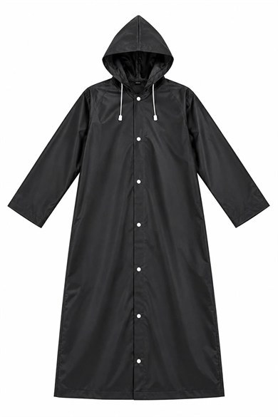 Siyah Renk Kapüşonlu Unisex Yetişkin Yağmurluk