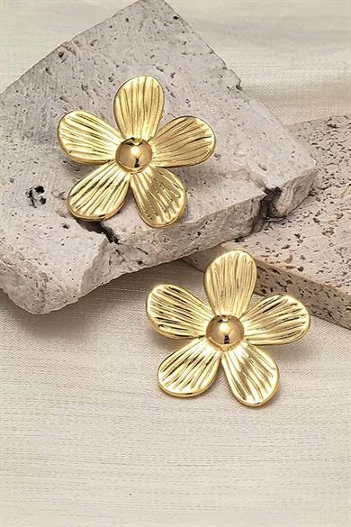 Altın Renk Çiçek Figürlü Küpe (Çift)