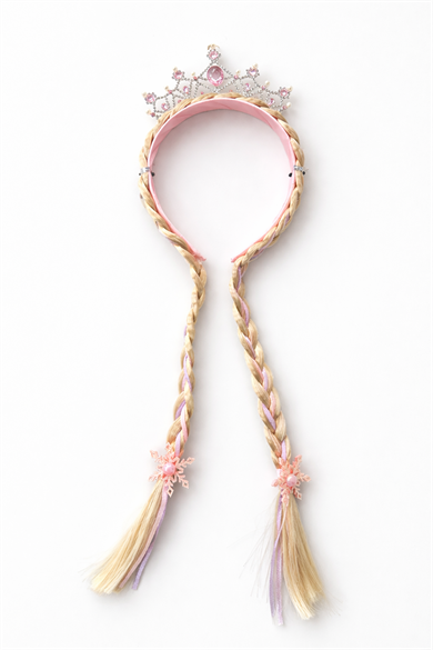 Pembe Renk Örgü Saç Detaylı Taç