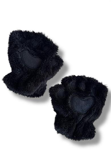 Siyah Renk Pati Figürlü Peluş Çocuk Eldiven