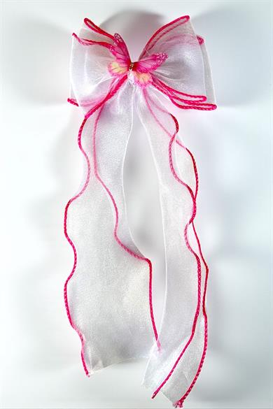 Koyu Pembe Ve Beyaz  Renk Kelebek Figürlü Otomat Toka