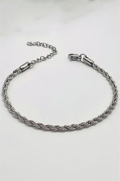 Gümüş Renk Burgu Detaylı Çelik Bileklik