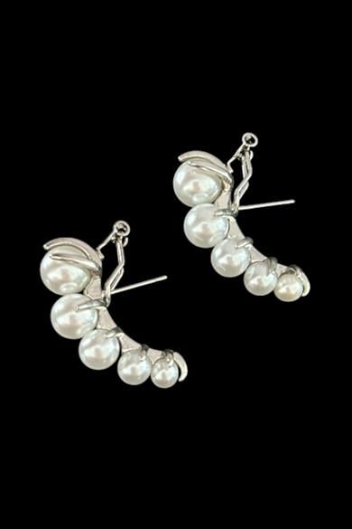 Gümüş Renk İnci Detaylı Çelik Küpe (Çift)